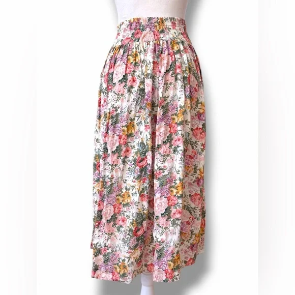 Vtg 80s Floral Cottagecore High Waist Floral Midi Skirt With Pockets XS - Picture 6 of 14